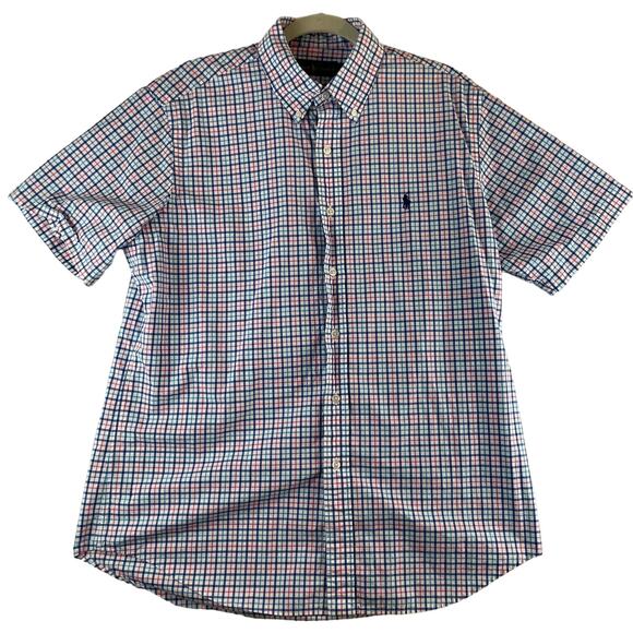 Ralph Lauren Vintage Short Sleeve Plaid Shirt SZ L - Picture 1 of 7